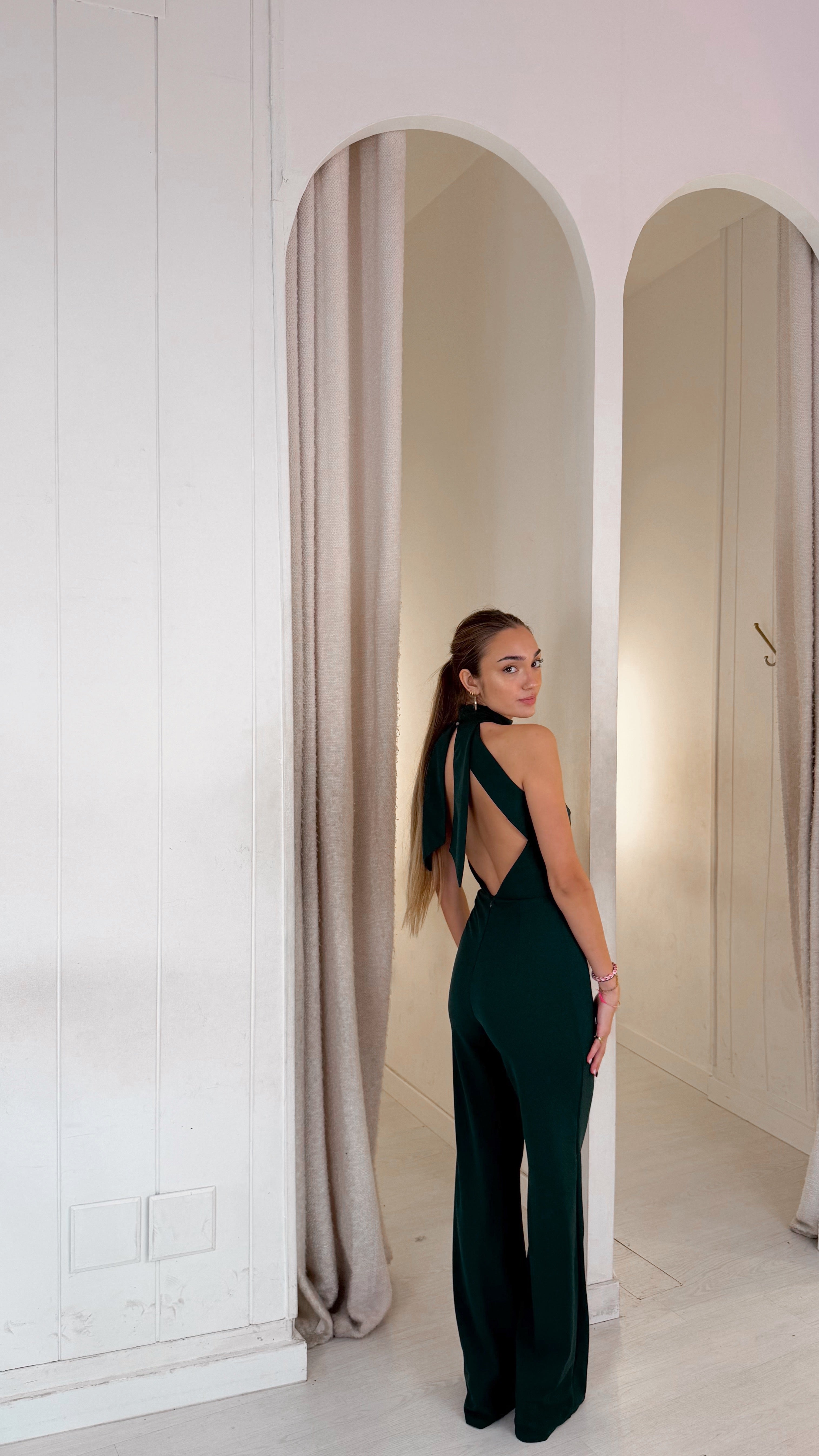 Halter playsuit - verde botella