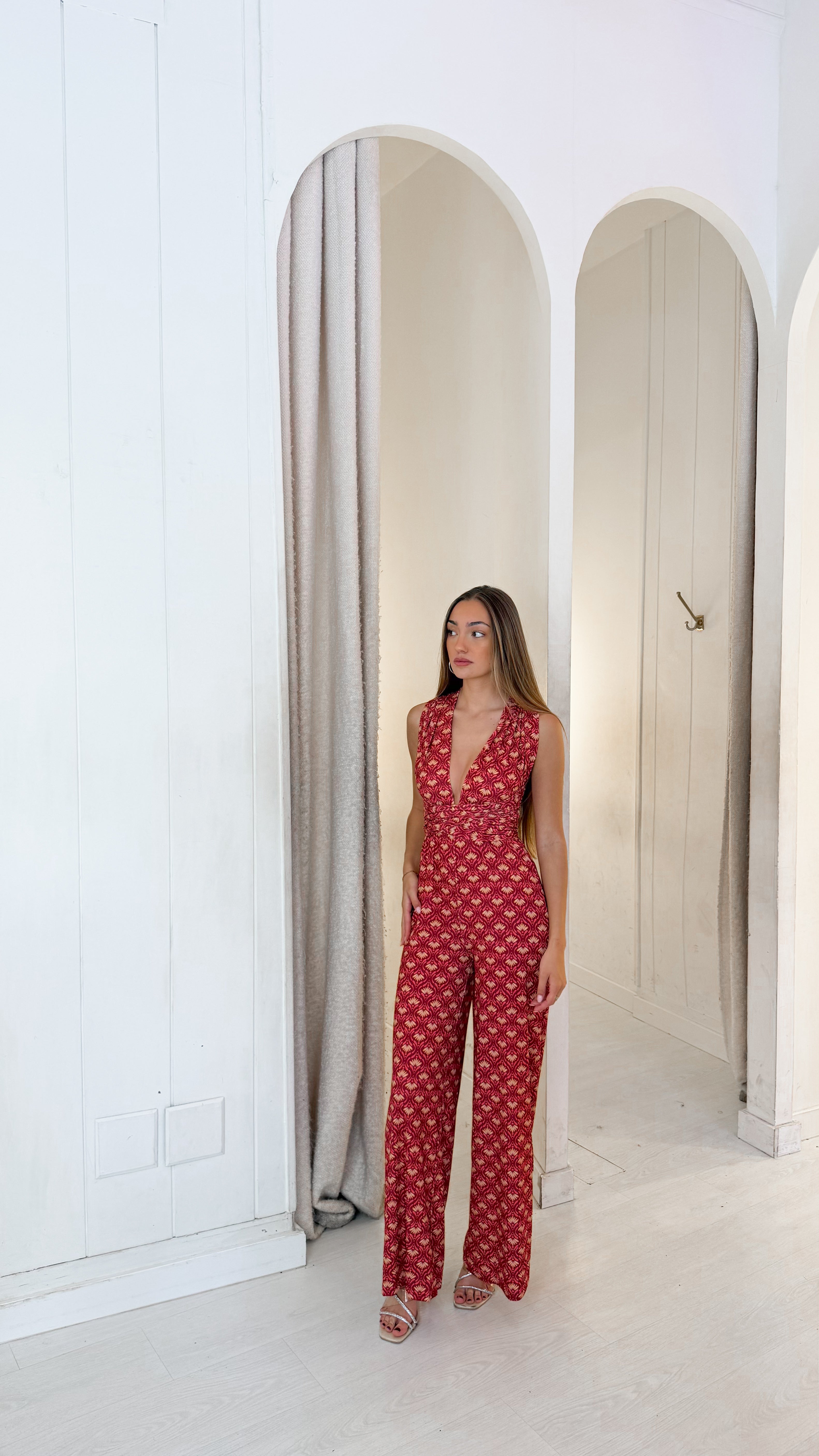 Stamped multiway playsuit - terracota