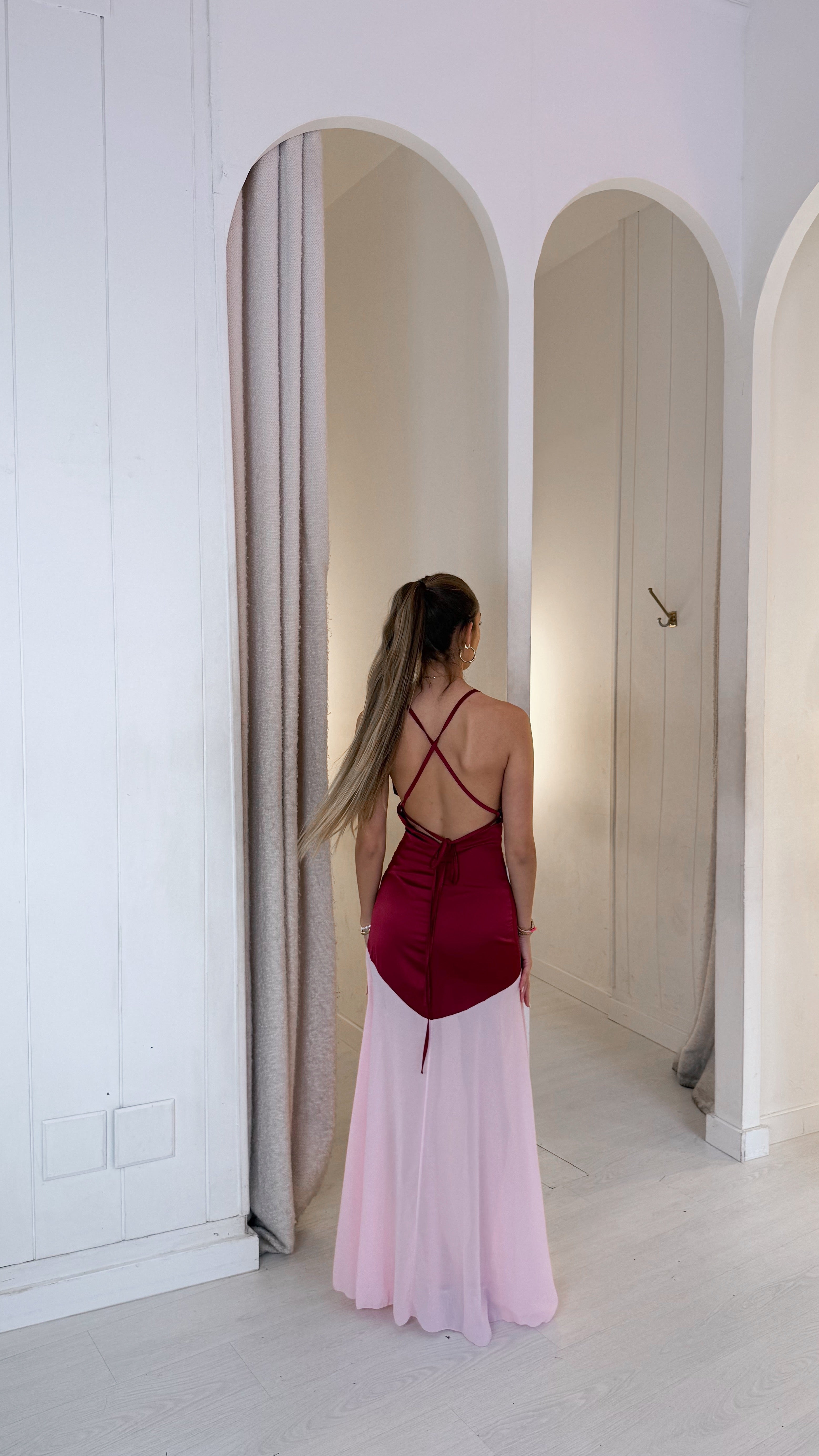 Aurora dress - burdeos y rosa