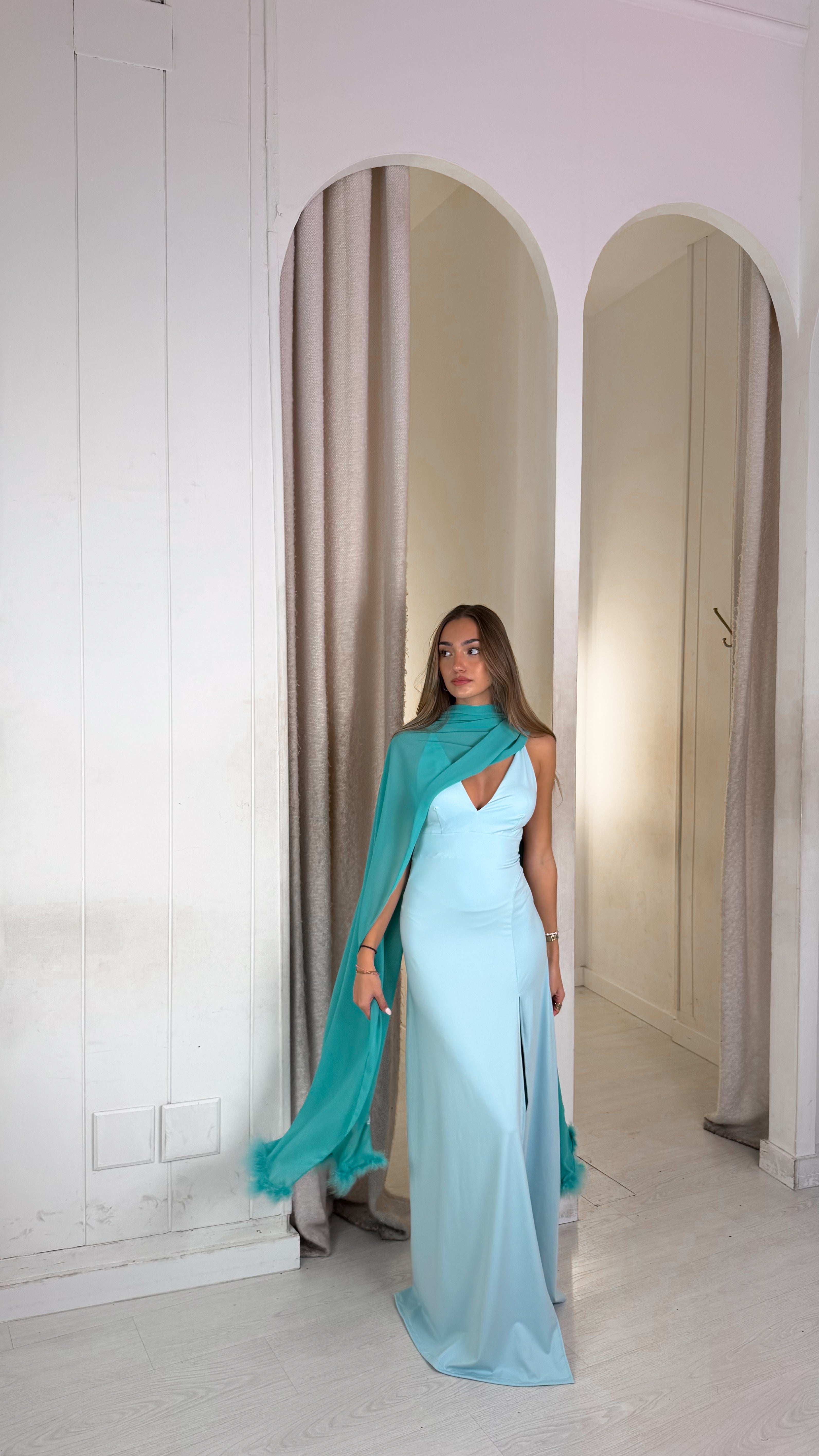 Capa gasa plumas - turquesa