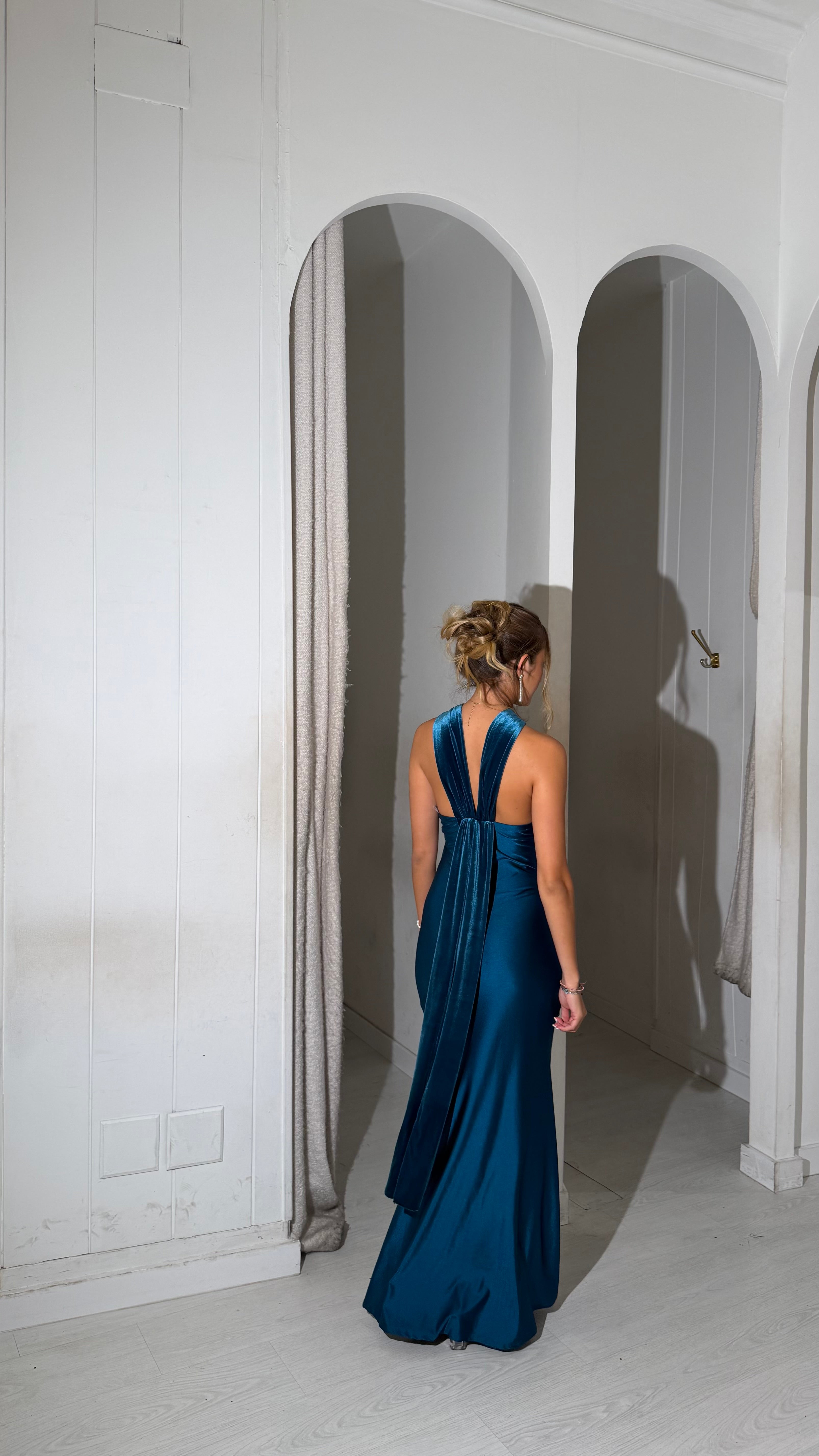 Velvet foulard dress - petróleo