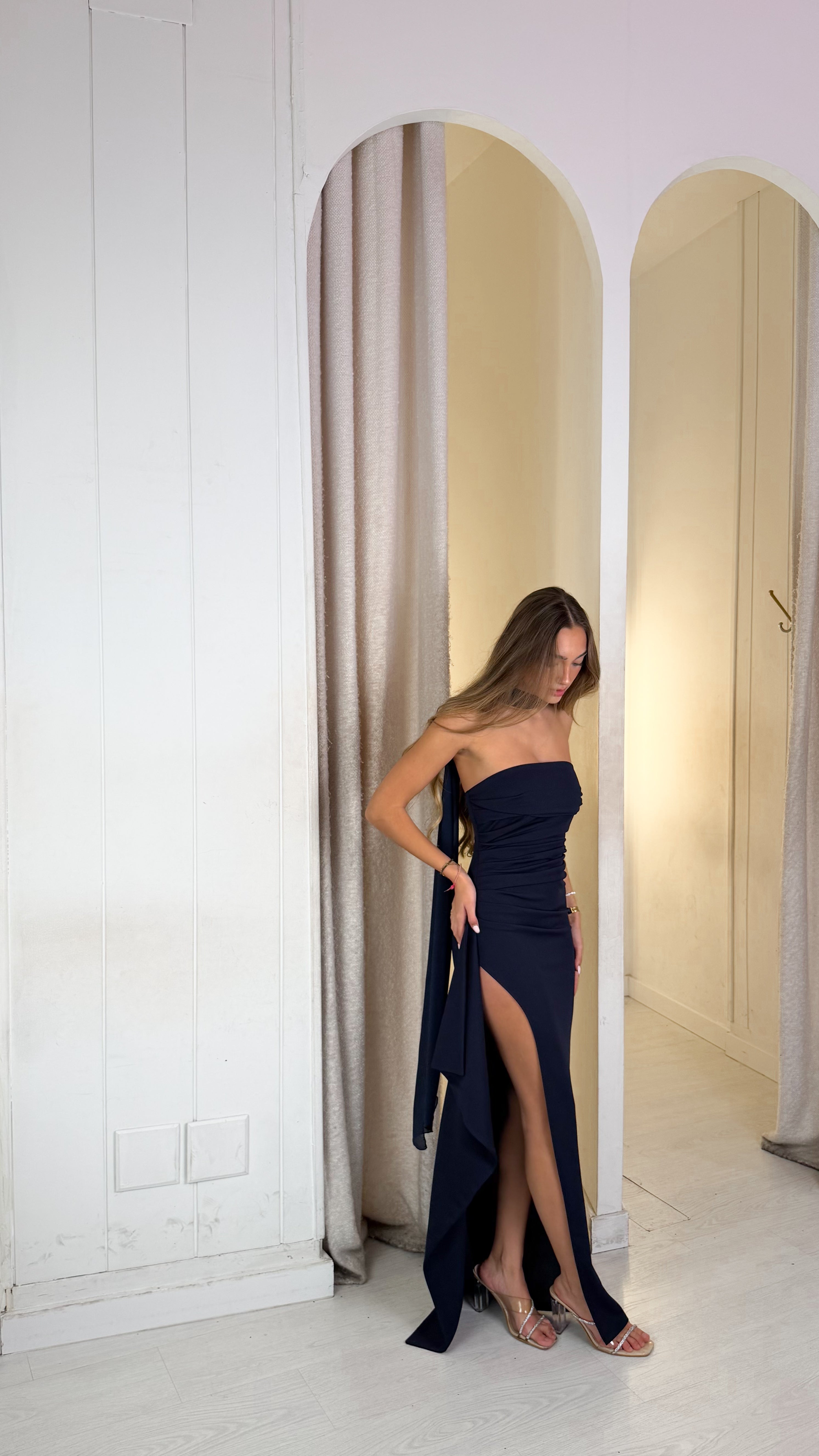 Falling leaves dress - azul marino