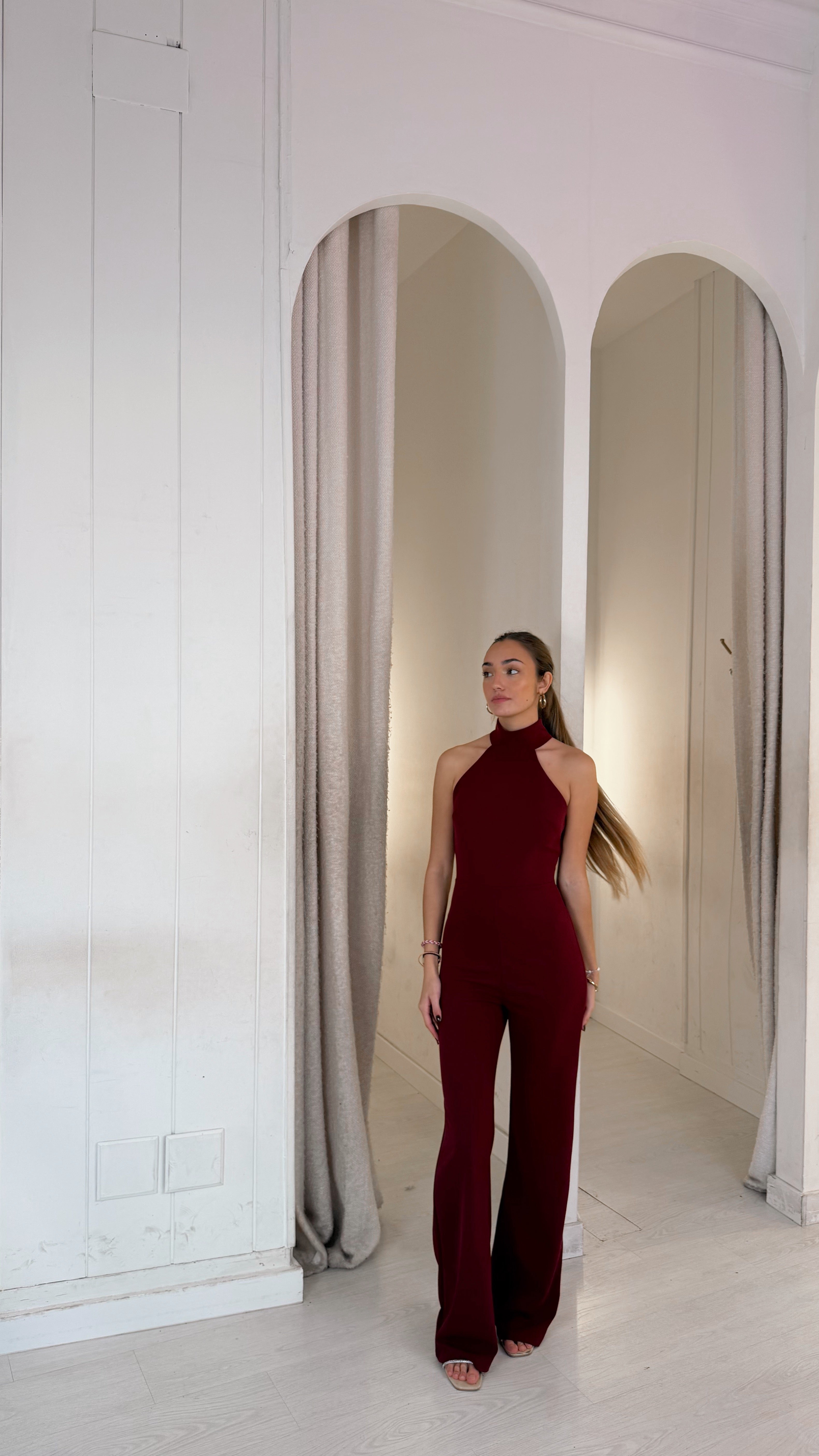 Halter playsuit - burdeos