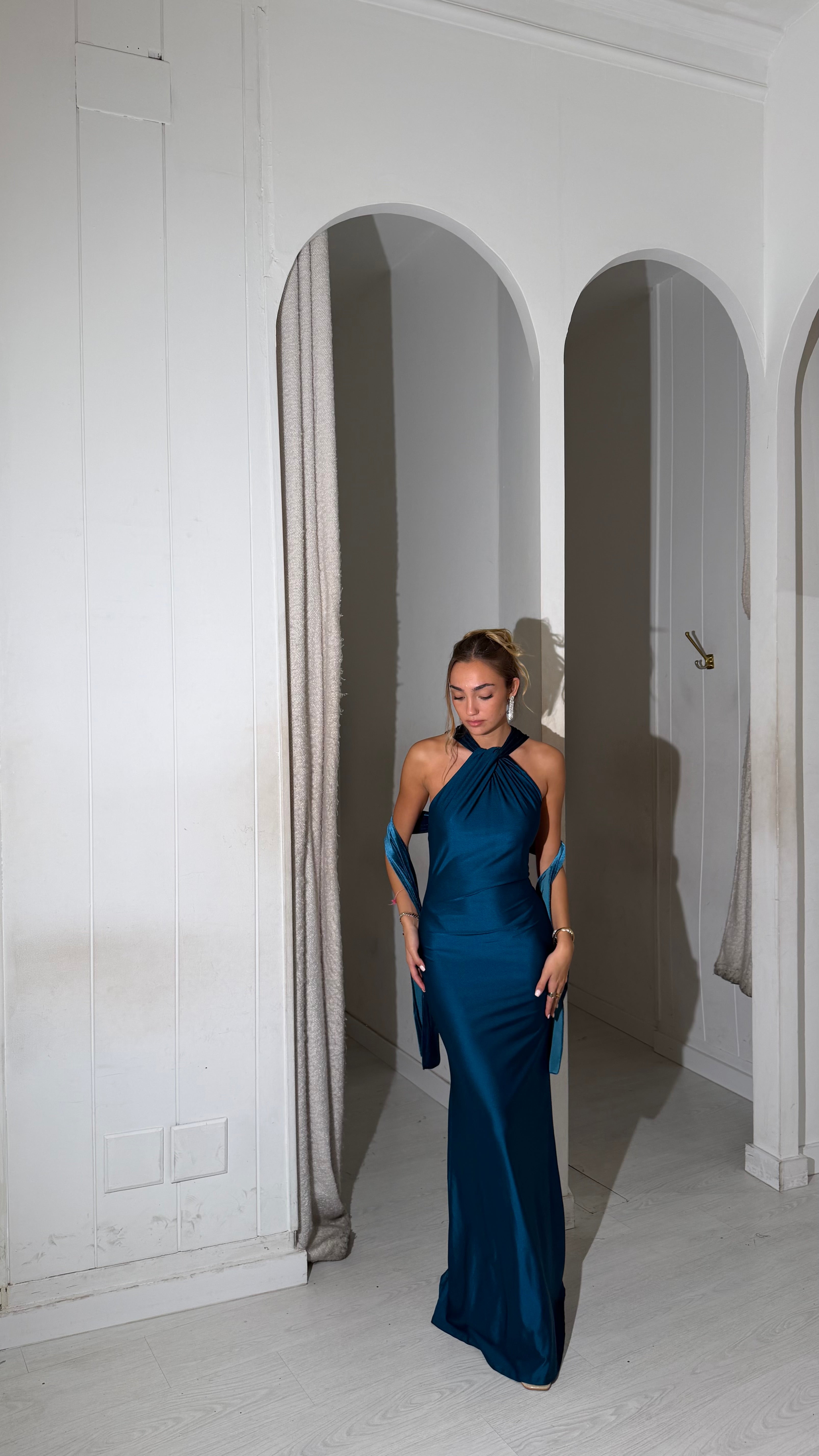 Velvet foulard dress - petróleo