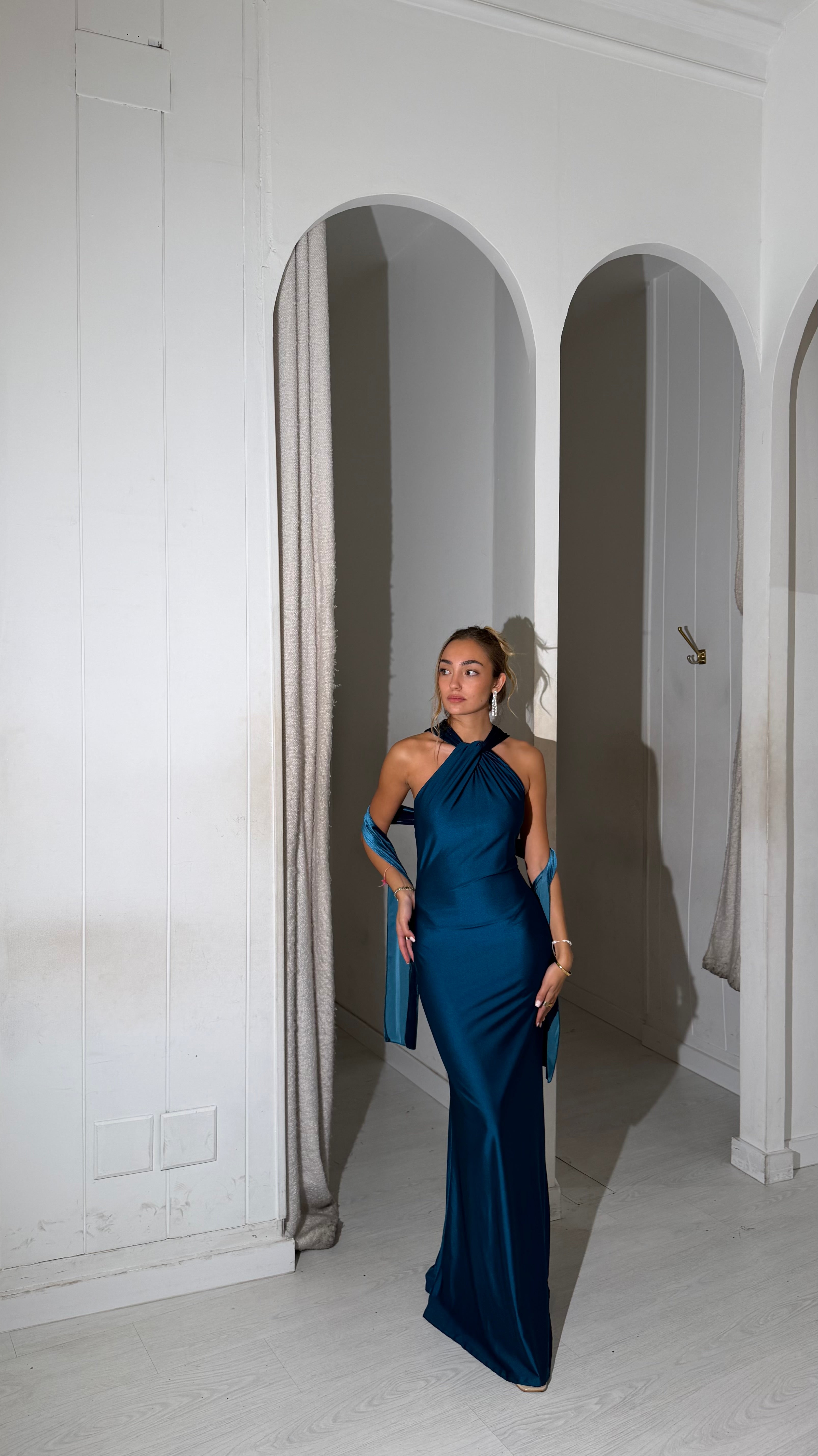 Velvet foulard dress - petróleo