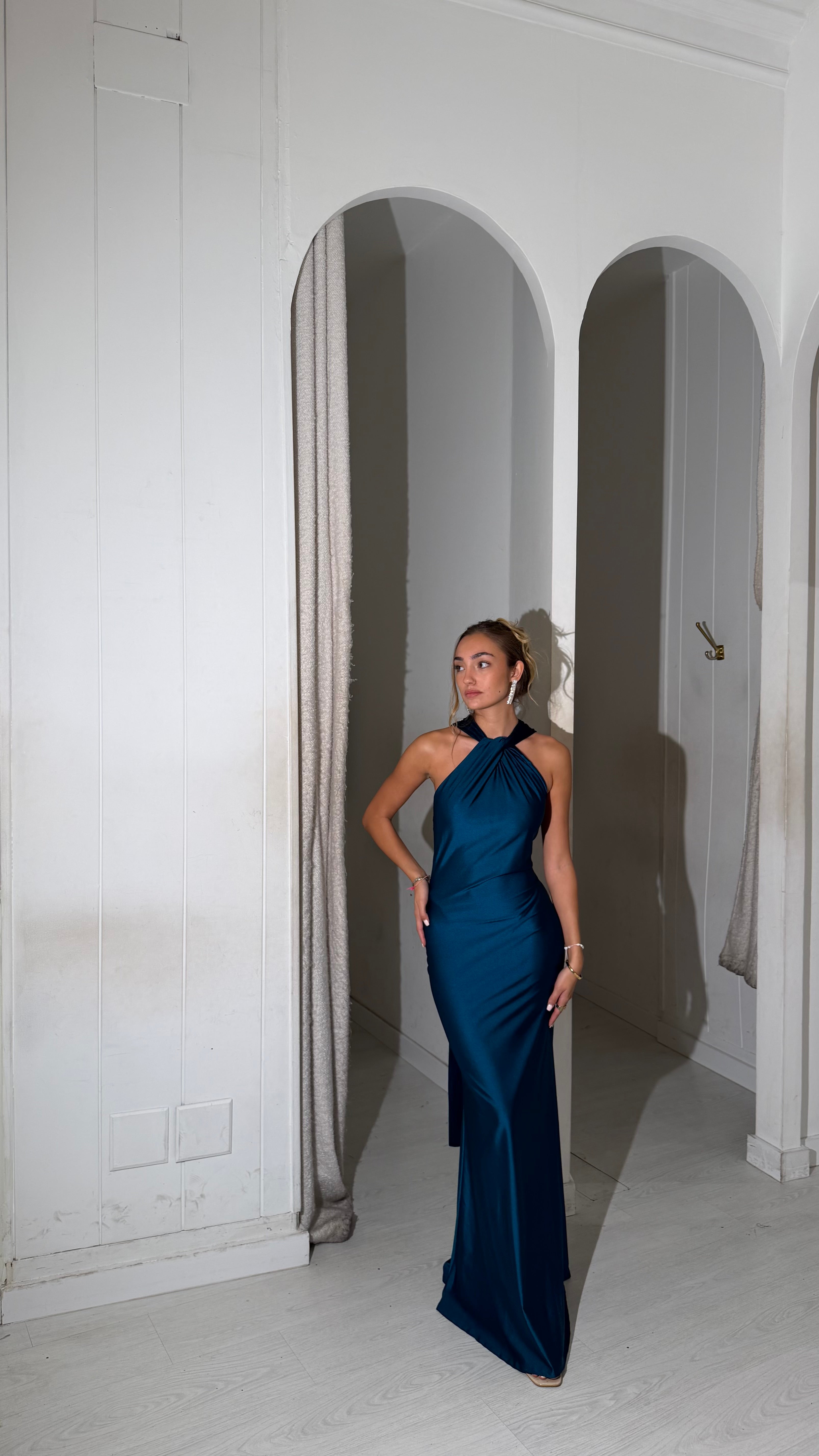 Velvet foulard dress - petróleo