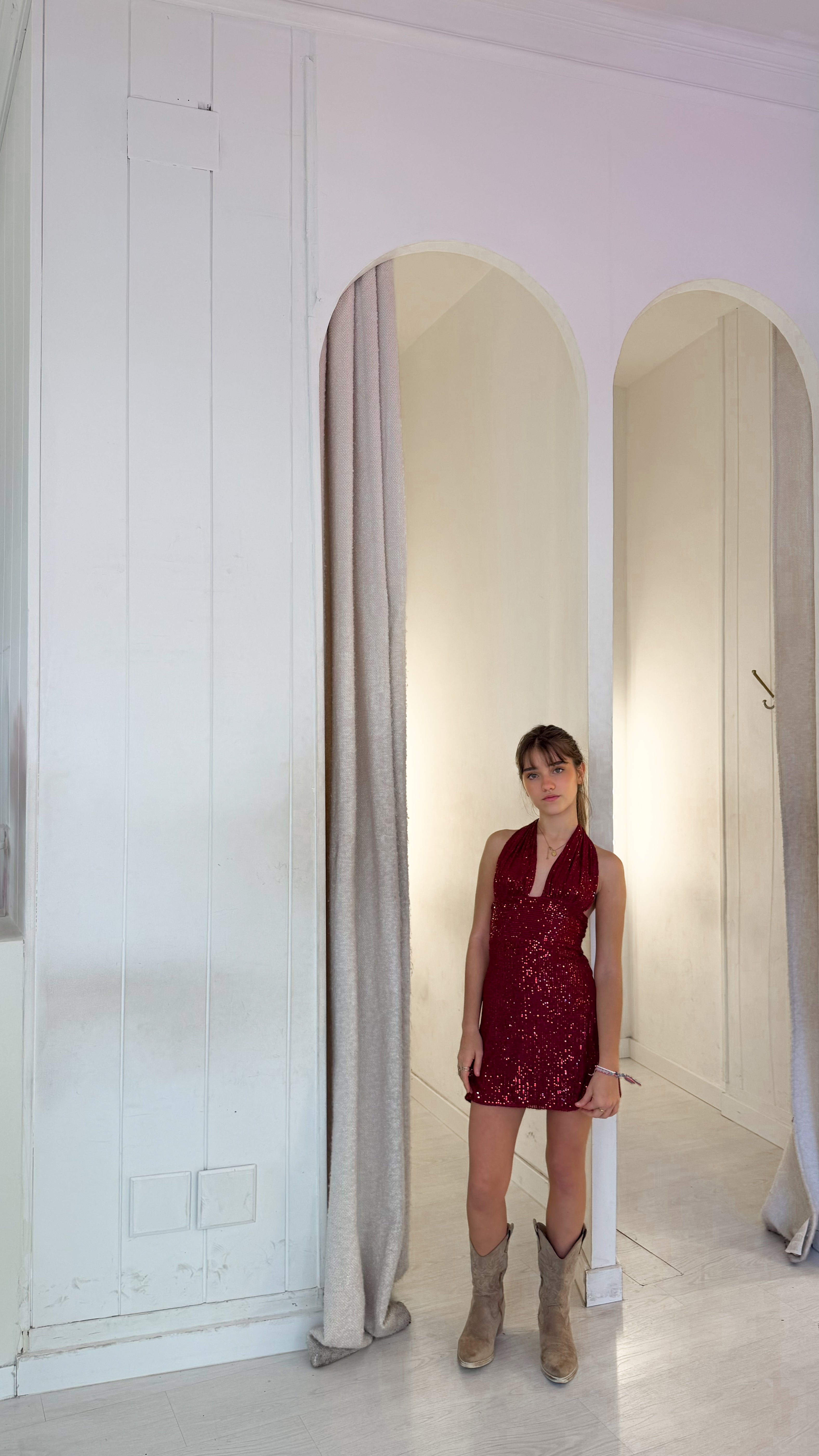 Vestido anudado lentejuelas - burdeos