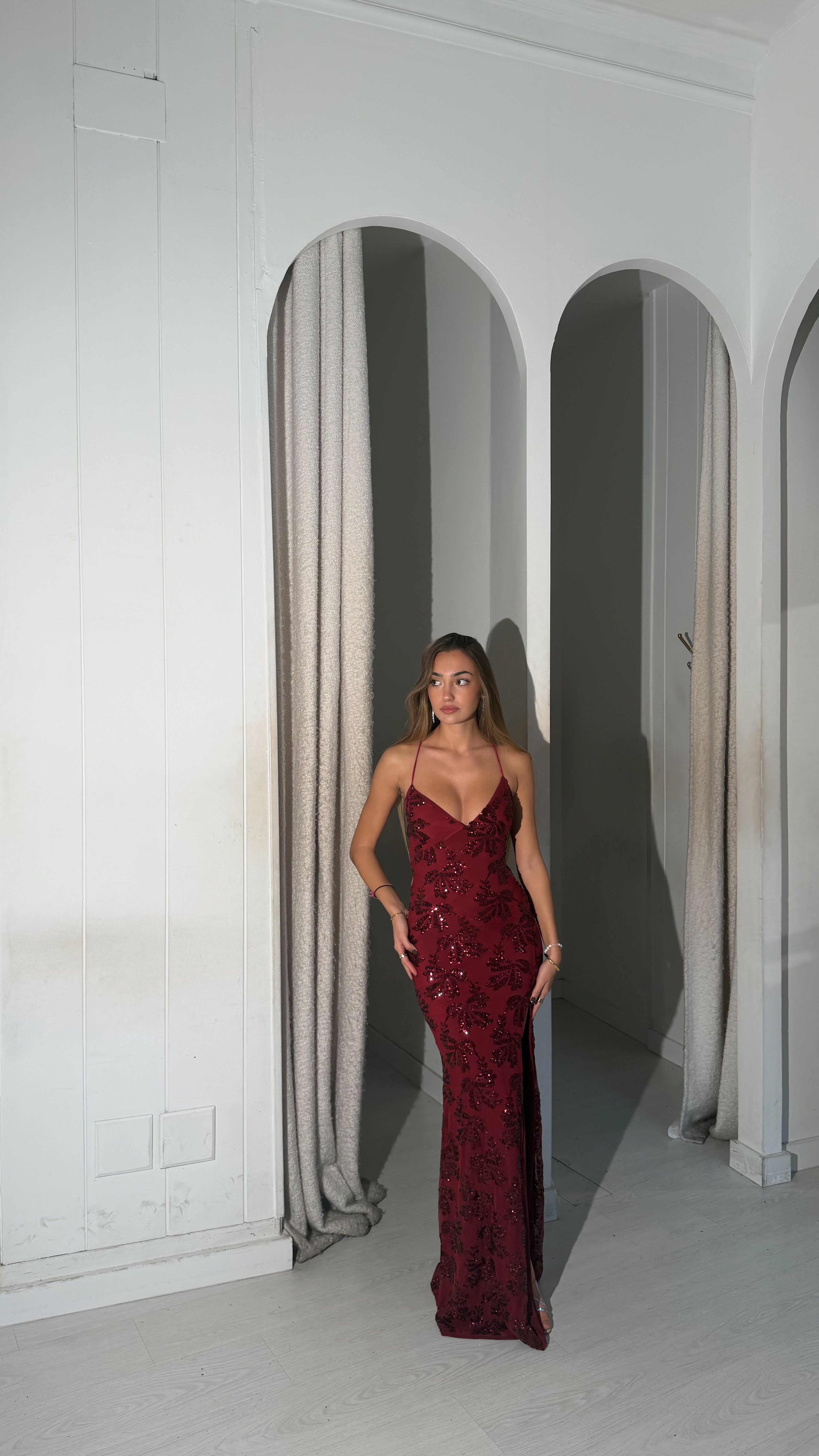 Glitter snow dress - burdeos