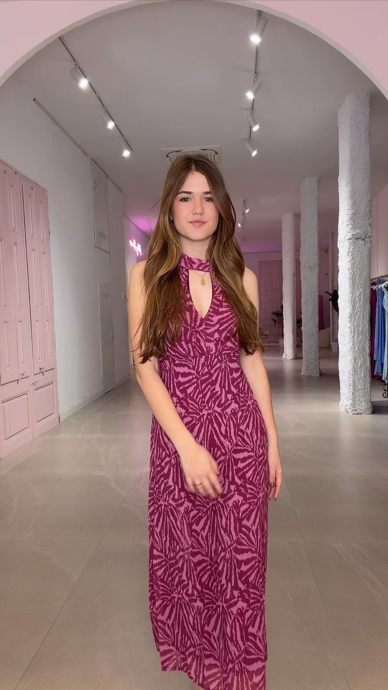 Vestido largo zebra rosa