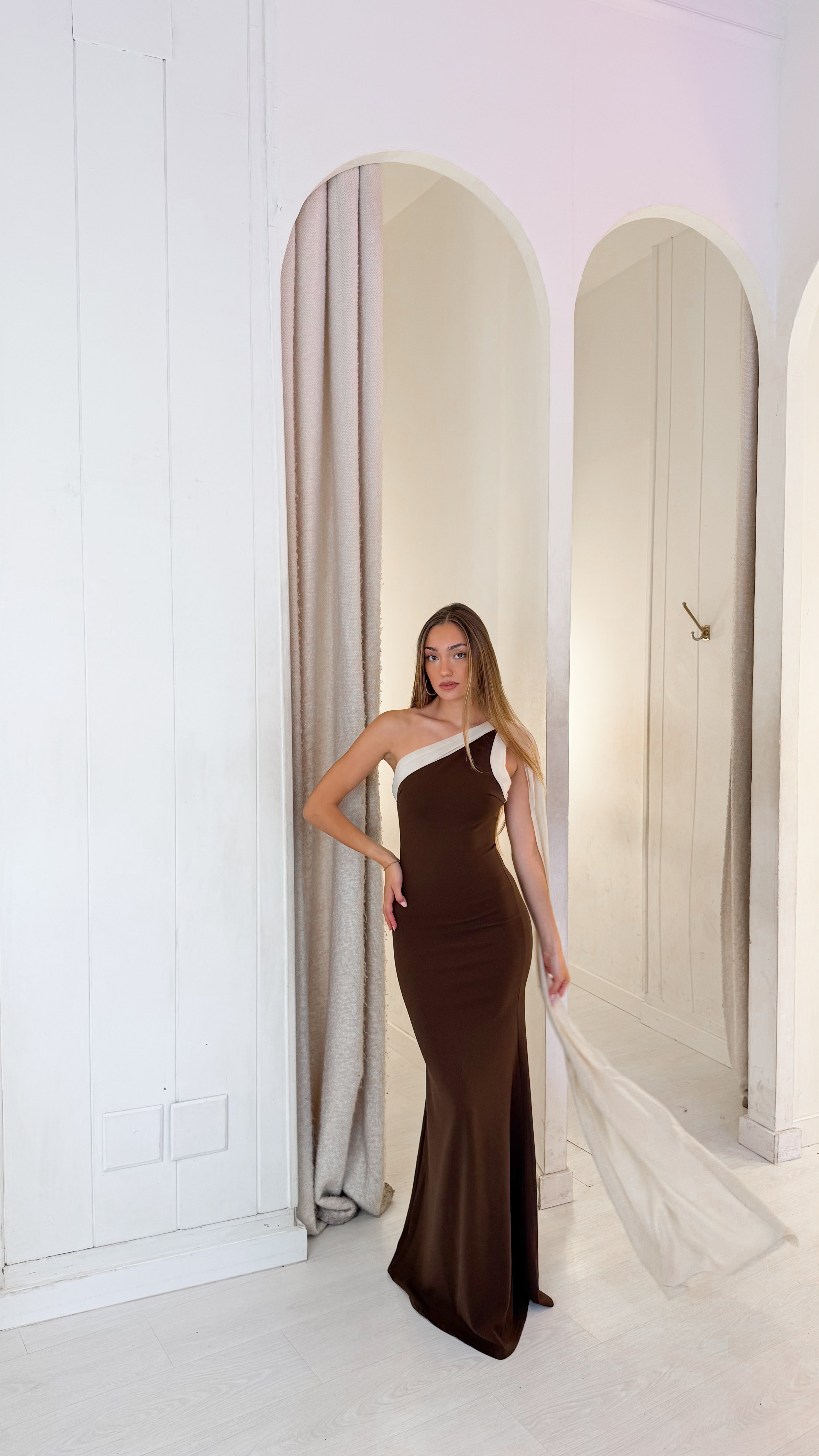 Daphne dress - marrón y beige