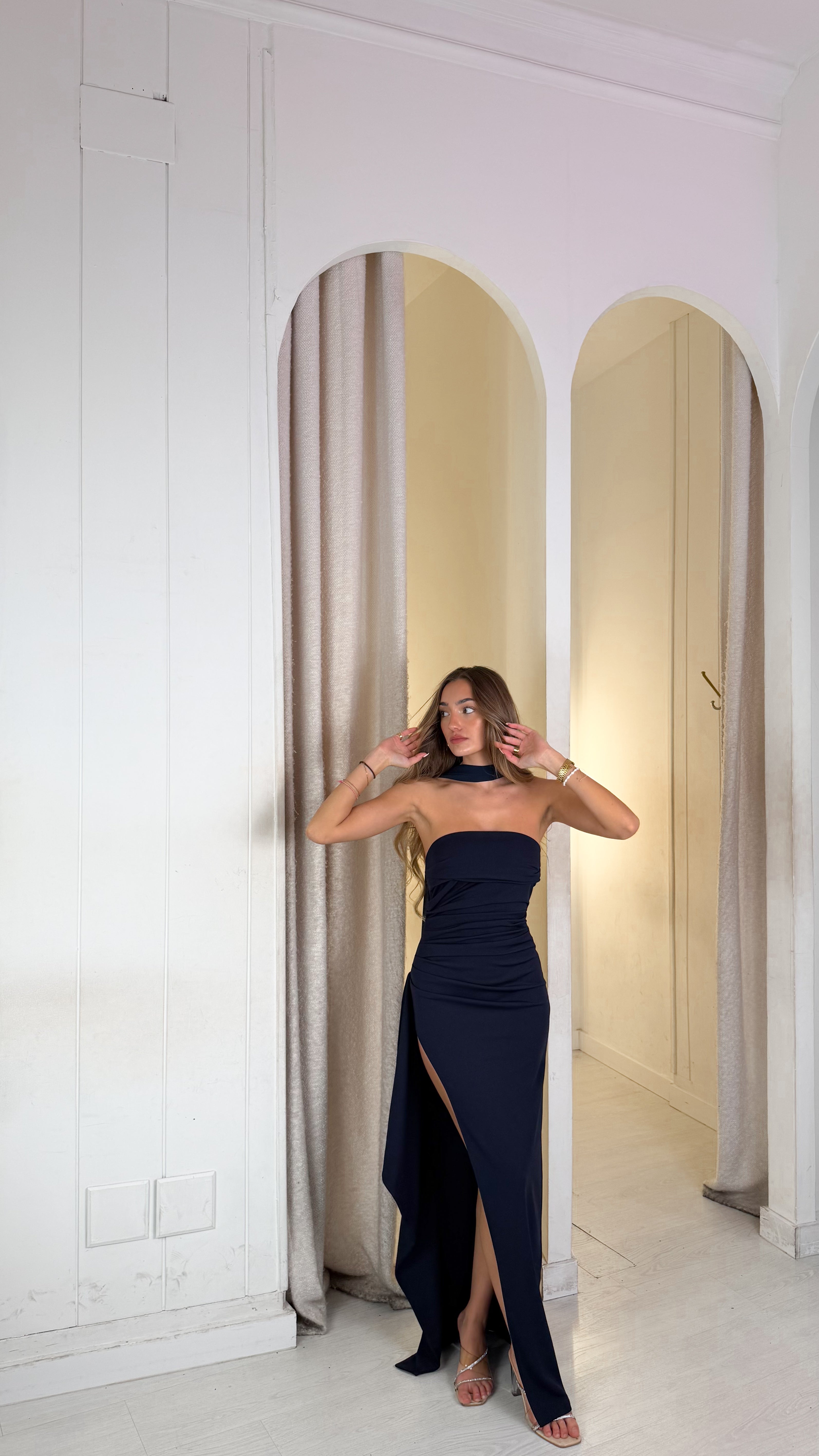 Falling leaves dress - azul marino