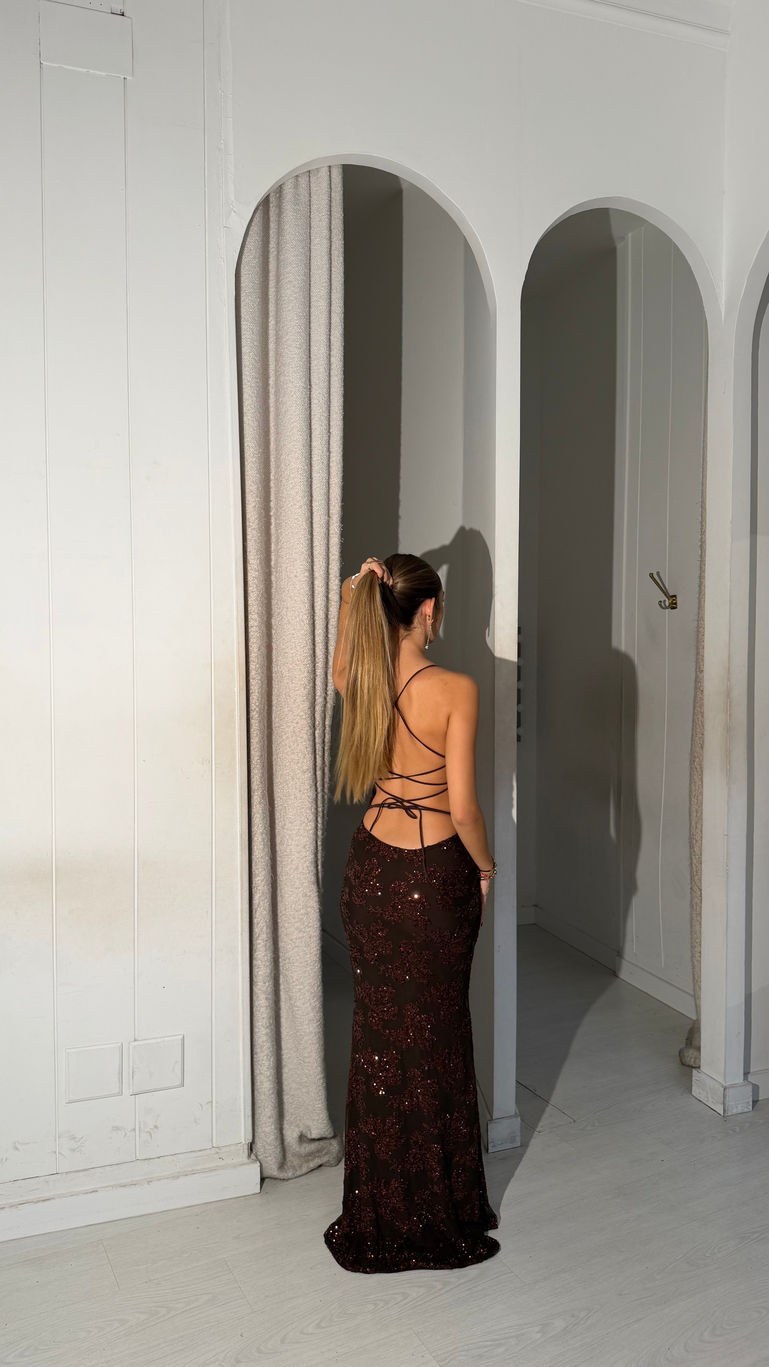 Glitter snow dress - marrón