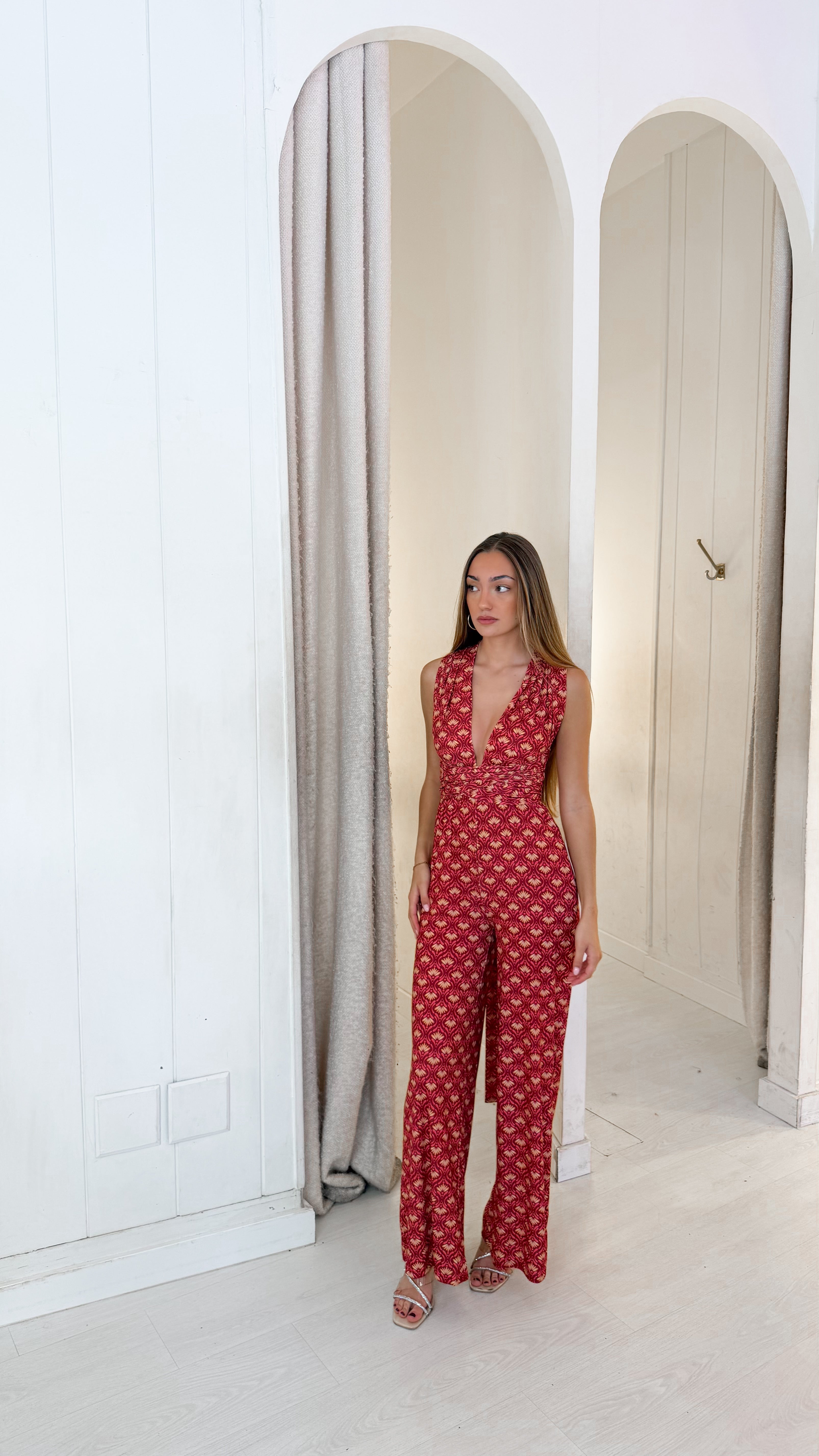 Stamped multiway playsuit - terracota