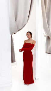 Bardot long dress (rojo)